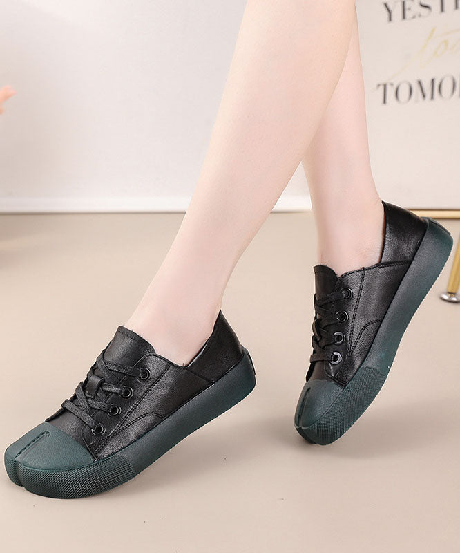 Green Flat Shoes Cowhide Leather Art Cross Strap Flat Shoes for