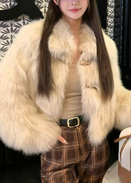 Apricot Patchwork Button Mink Hair Coat Winter