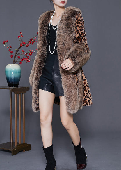 Fur Collar Patchwork Leopard Mink Velvet Coat Winter