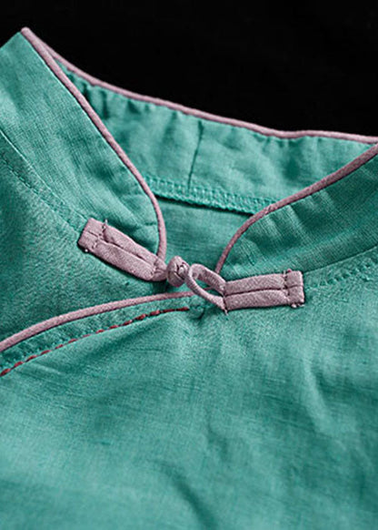 Green Embroideried Button Tops Half Sleeve