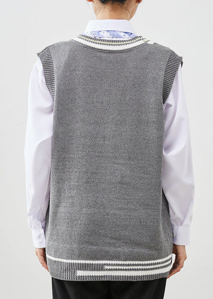Diy Grey V Neck Knit Vest and Shirt Three Pieces Set Spring