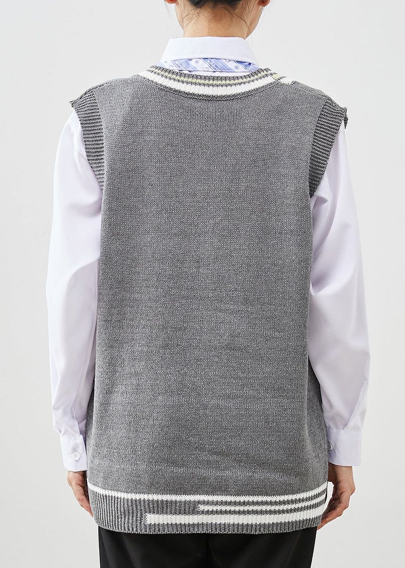 Diy Grey V Neck Knit Vest and Shirt Three Pieces Set Spring