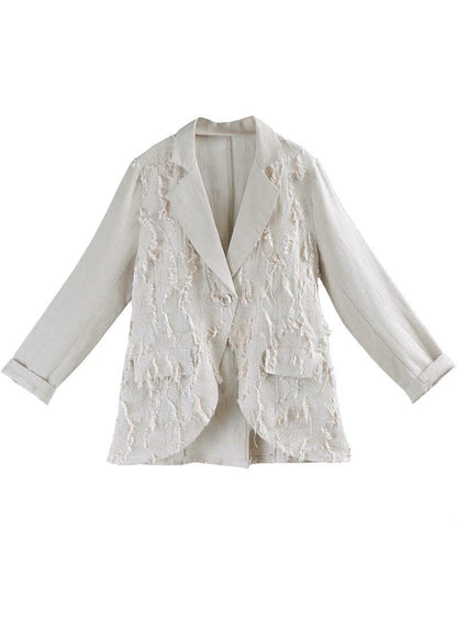 Beige Pockets Cotton Linen Coat Summer