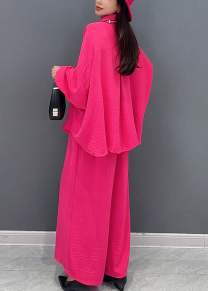 Rose Tops and Wide Leg Pants Cotton Two Pieces Set Spring
