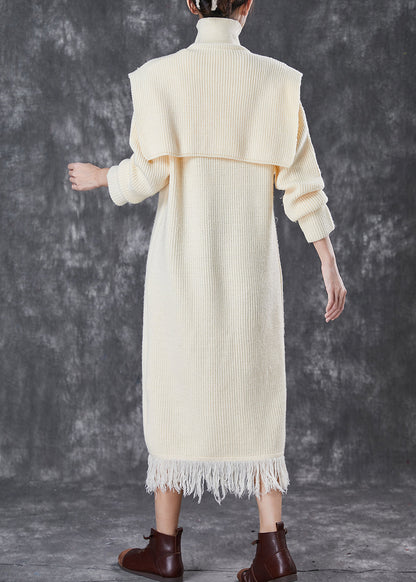 Beige Turtle Neck Knitwear Dress Two Piece Set Spring