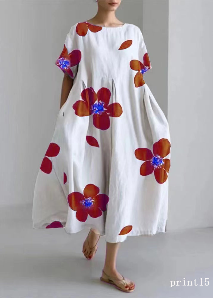 Flower Print11 Cotton Dresses Pockets Patchwork Spring
