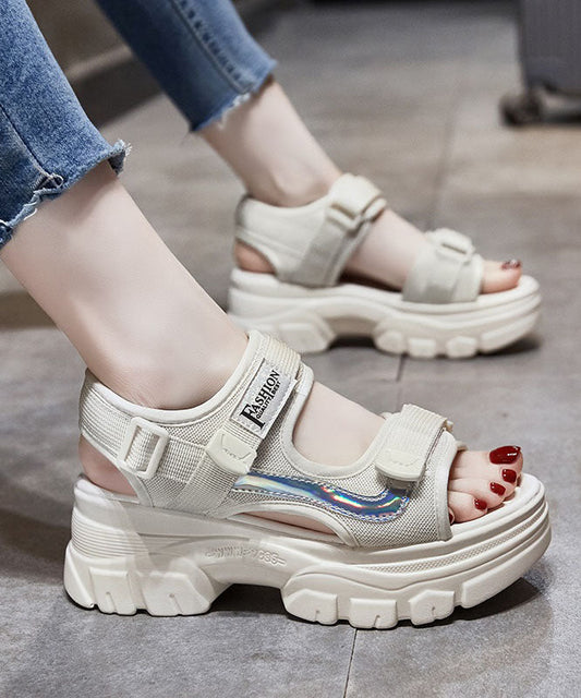 Beige Platform Cotton Fabric Splicing Sandals Peep Toe