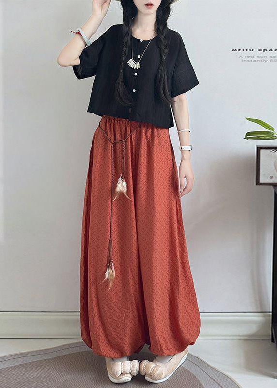 Black O Neck Tops and Pants Cotton Two Piece Set Summer