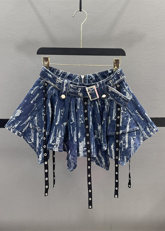 Unique Blue Patchwork Denim a Line Skirt Summer