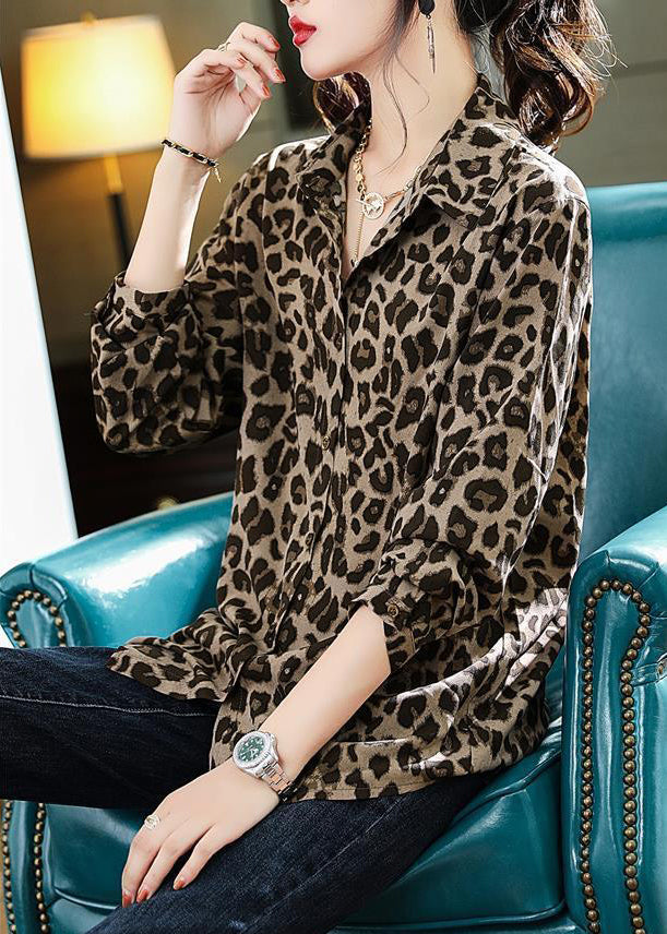 Leopard Print Chiffon Shirts Fall
