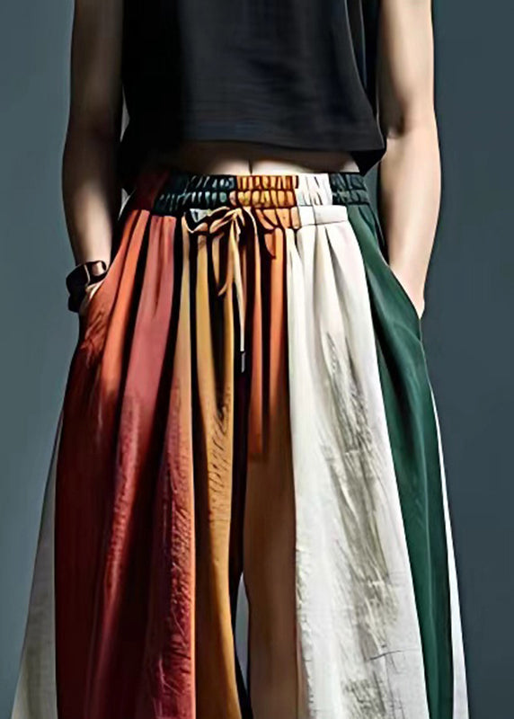 Natural Colorblock Tie Waist Pockets Lante Pants Summer