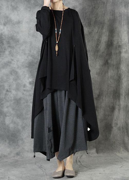 Black O-neck Asymmetrical Design Fall Top Long Sleeve