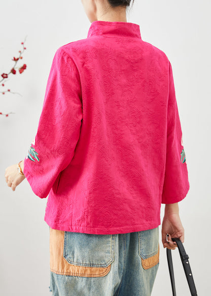 Rose Embroideried Jacquard Chinese Button Cotton Jackets Fall