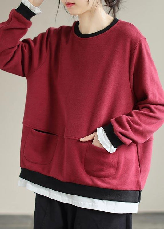 Red Clothes for O Neck False Two Pieces Silhouette Spring Blouse