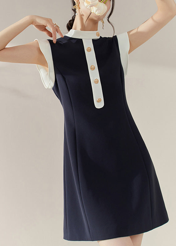 Blue Turtleneck Patchwork Vacation Mid Dresses Summer
