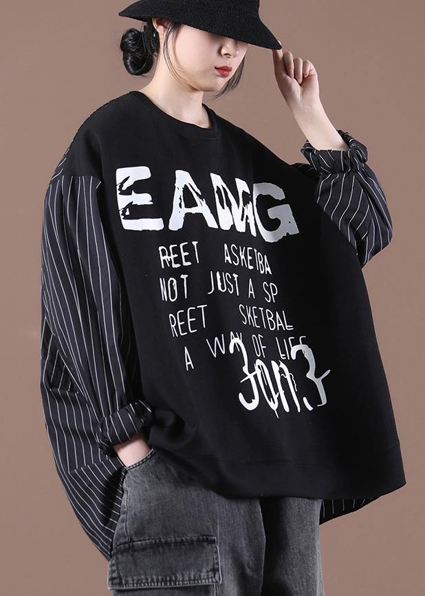 Black Classy Letter Autumn Sewing Tops