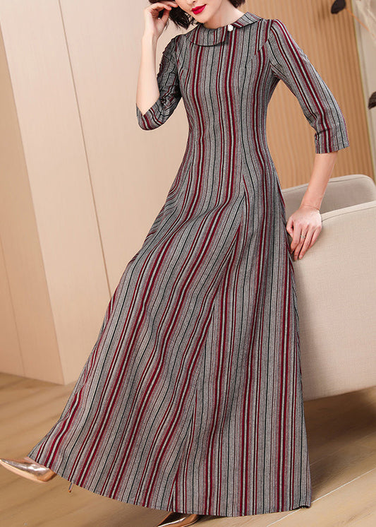 Classy Peter Pan Collar Striped Cotton Dresses Summer