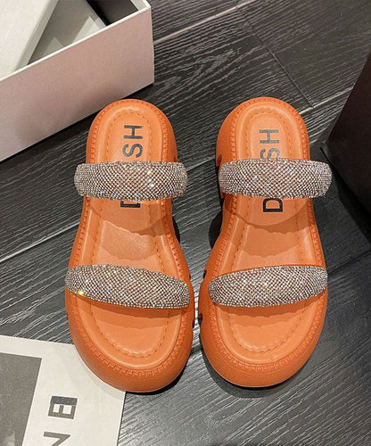 Splicing Platform Slide Sandals Peep Toe Green Zircon