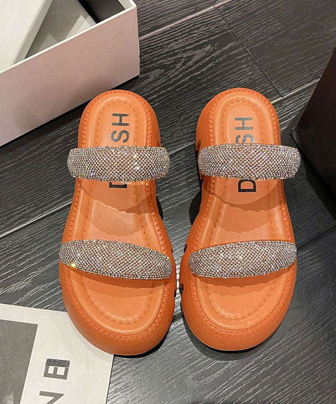 Splicing Platform Slide Sandals Peep Toe Green Zircon