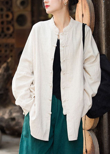Green Stand Collar Chinese Button Patchwork Cotton Coat Fall