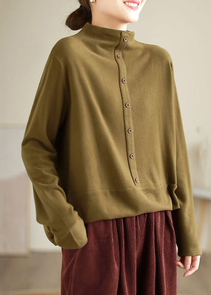 Yellow Turtleneck Cotton T Shirt Spring