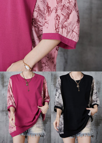 Black Oversized Patchwork Cotton Tanks Summer
