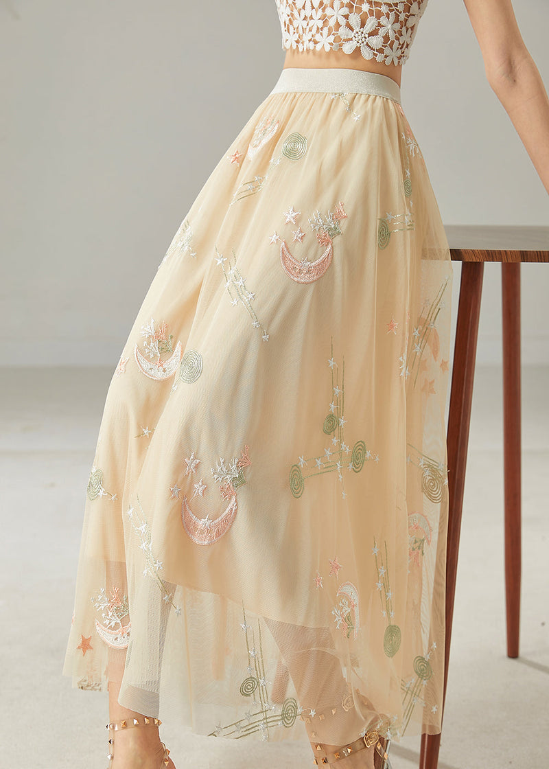 Apricot Original Design Embroidered Tulle Skirt Summer