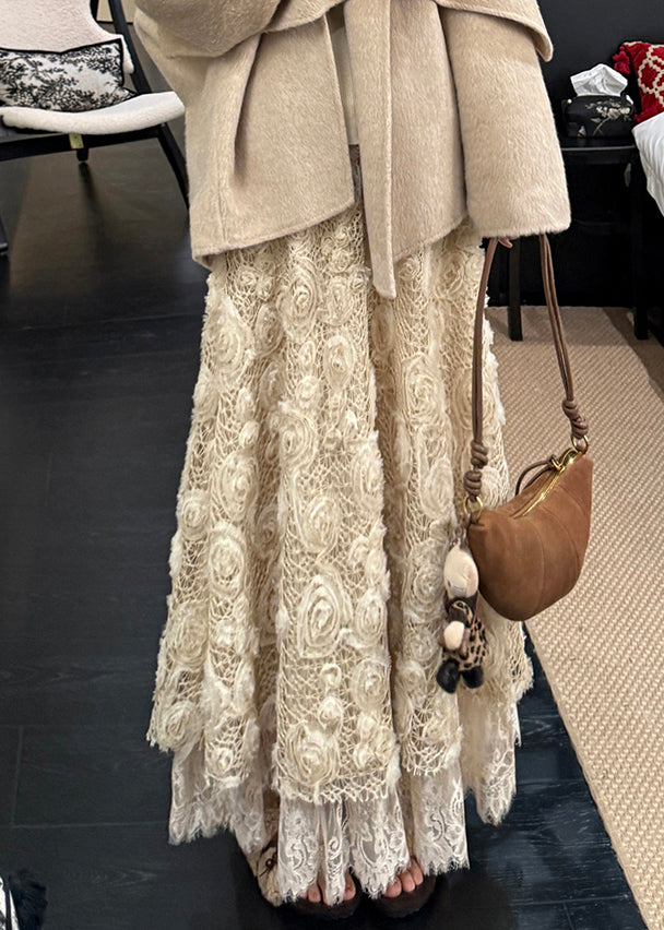 Light Yellow Elastic Waist a Line Skirt Spring