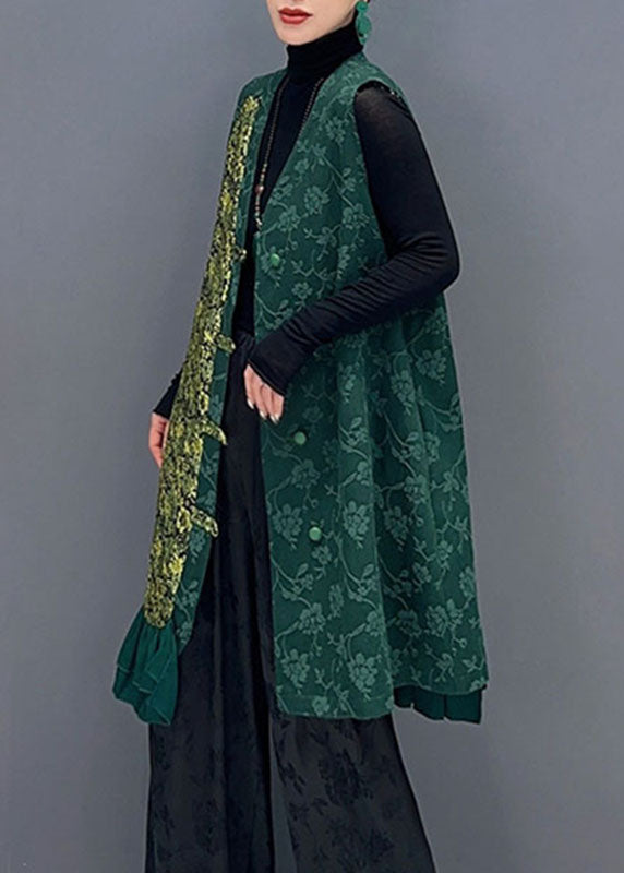 Green Asymmetrical Patchwork Button Waistcoat Fall