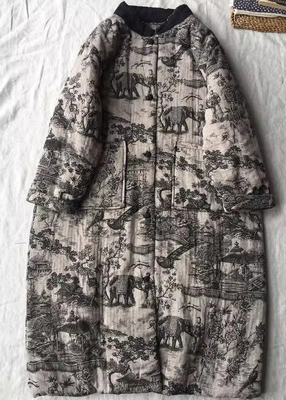 Apricot Oversized Print Fine Cotton Filled Long Coats Winter