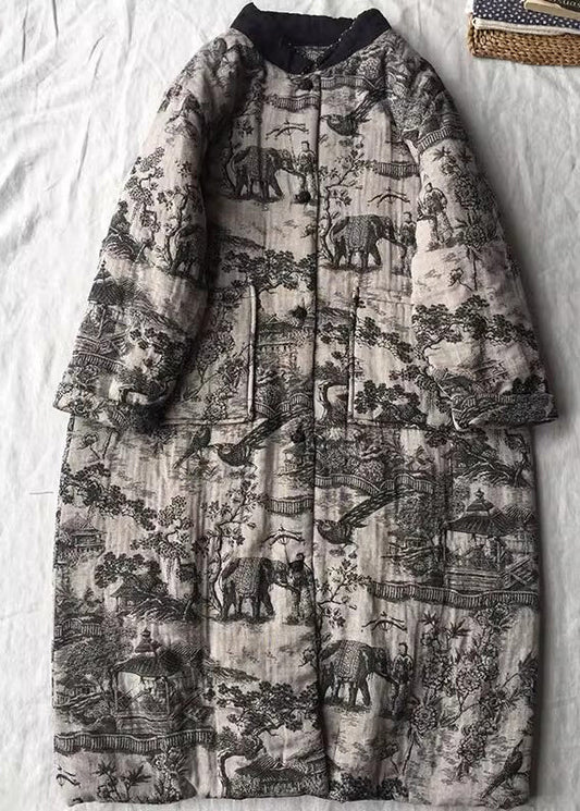 Apricot Oversized Print Fine Cotton Filled Long Coats Winter