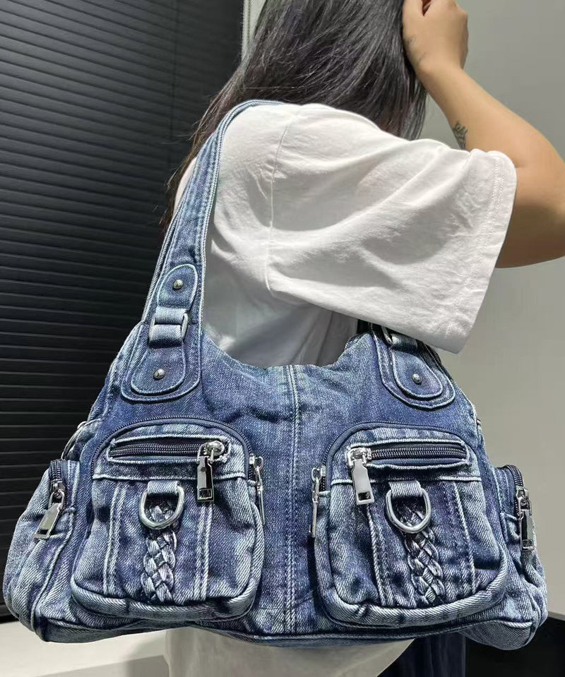 Art Blue Pockets Durable Denim Shoulder Bags