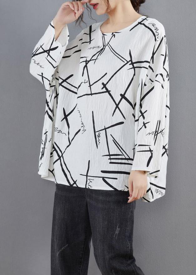 Simple O Neck Spring Design White Print Blouses