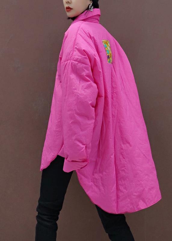 Italian Pink Tunic Top Stand Collar Low High Design Clothing Spring Blouse