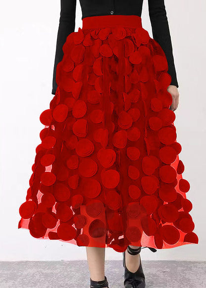 Red Patchwork Tulle Skirt Fall