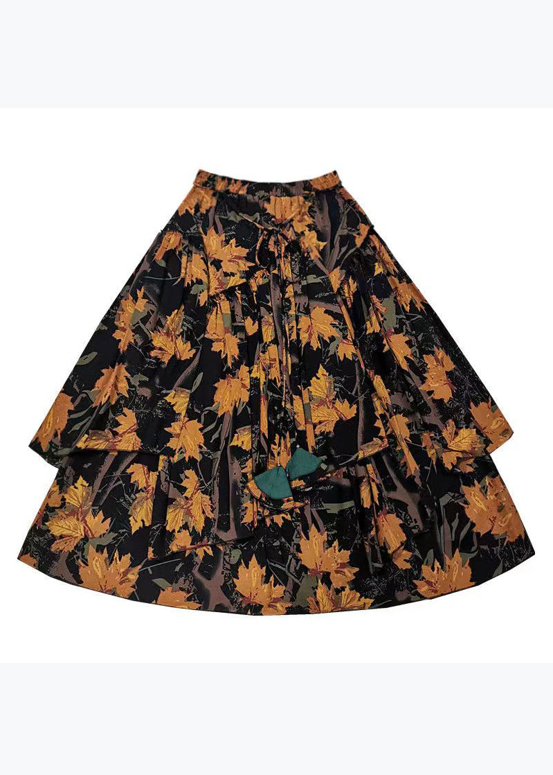 Print Elastic Waist Asymmetrical Cotton Skirts Spring
