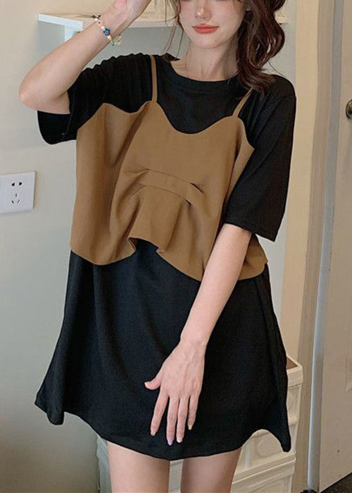 Black Oversized Patchwork Cotton Maxi Dresses Summer