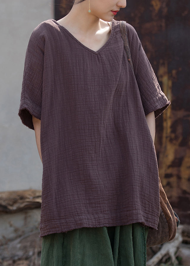 Organic Linen V Neck Cotton T Shirt Summer
