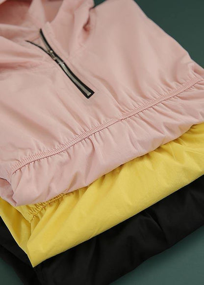 Modern Yellow Hooded Zippered Top Summer
