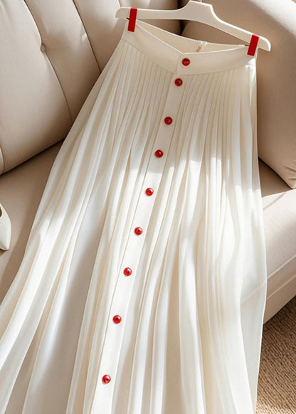 Art White High Waist Pleated Cotton Skirt Summer