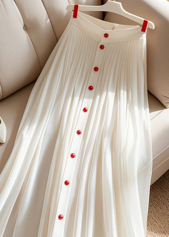 Art White High Waist Pleated Cotton Skirt Summer