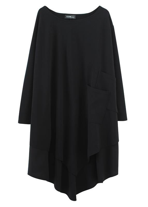 Natural O Neck Asymmetric Tunic Dress Fabrics Black Maxi Dresses