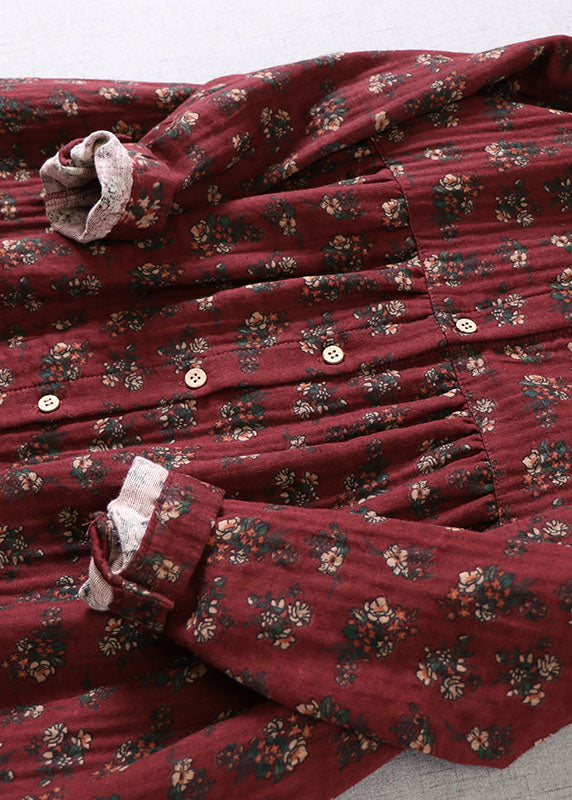 Mulberry Print Button Cotton Holiday Dress Spring