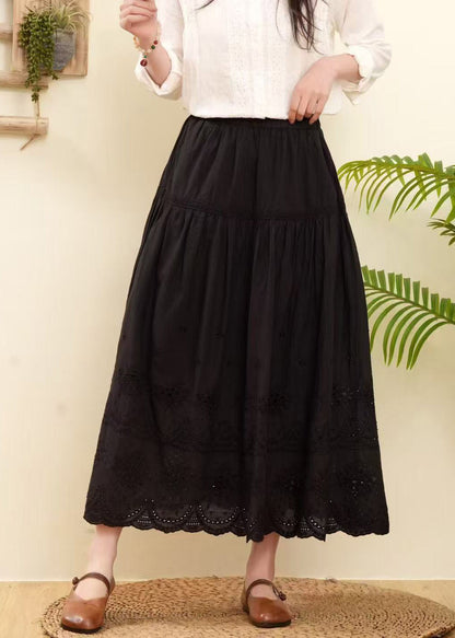 Rose Embroidered Hollow Out Cotton Skirts Summer