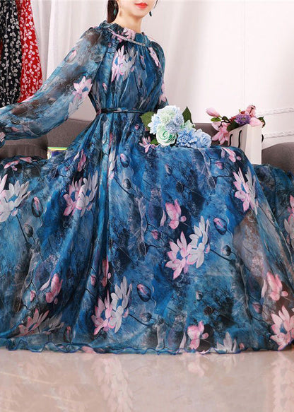 Blue Print Exra Large Hem Chiffon Beach Dresses Spring
