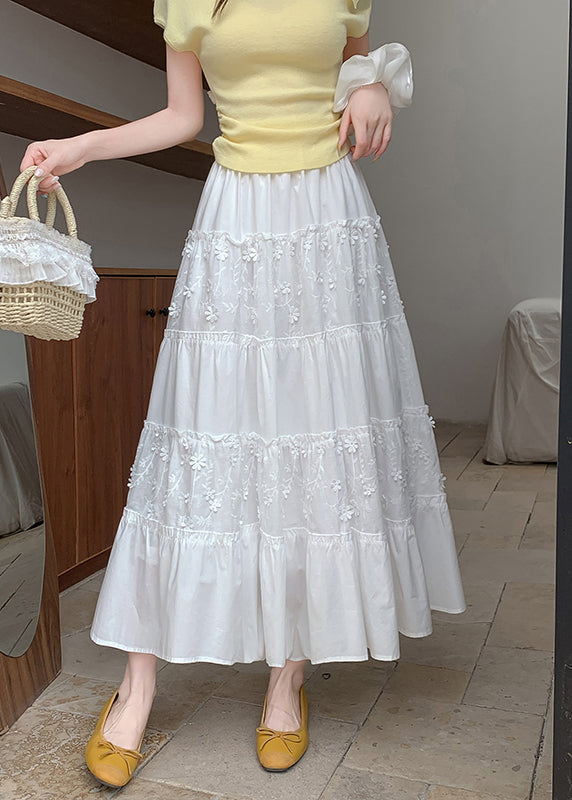 White Patchwork Exra Large Hem Cotton Skirt Fall