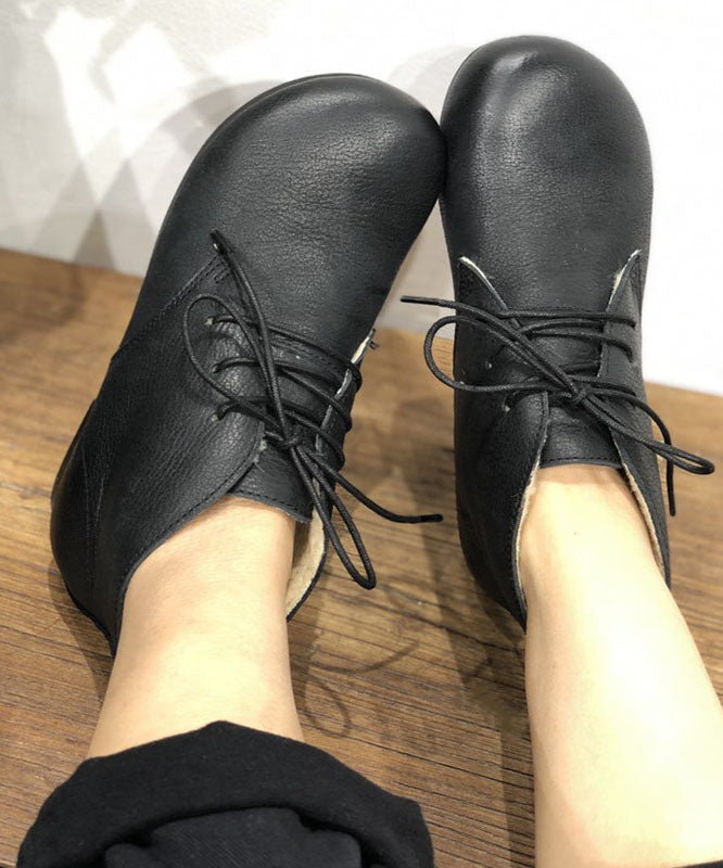 Black Flat Shoes for Lace Up Fuzzy Wool Lined Flat Shoes