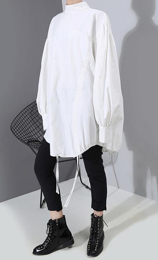 Lantern Sleeve Woman Style Black White Hipster Blouse Shirt