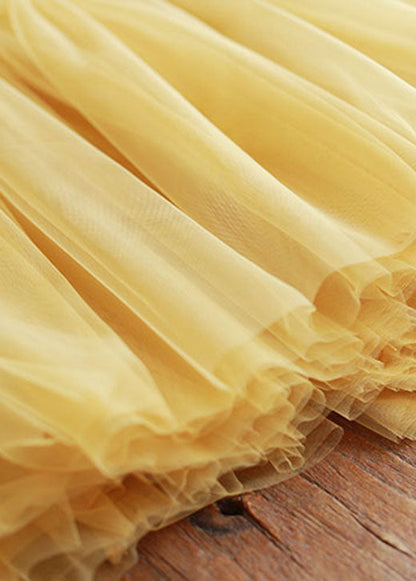 Yellow Ruffled Patchwork Tulle Skirts Spring