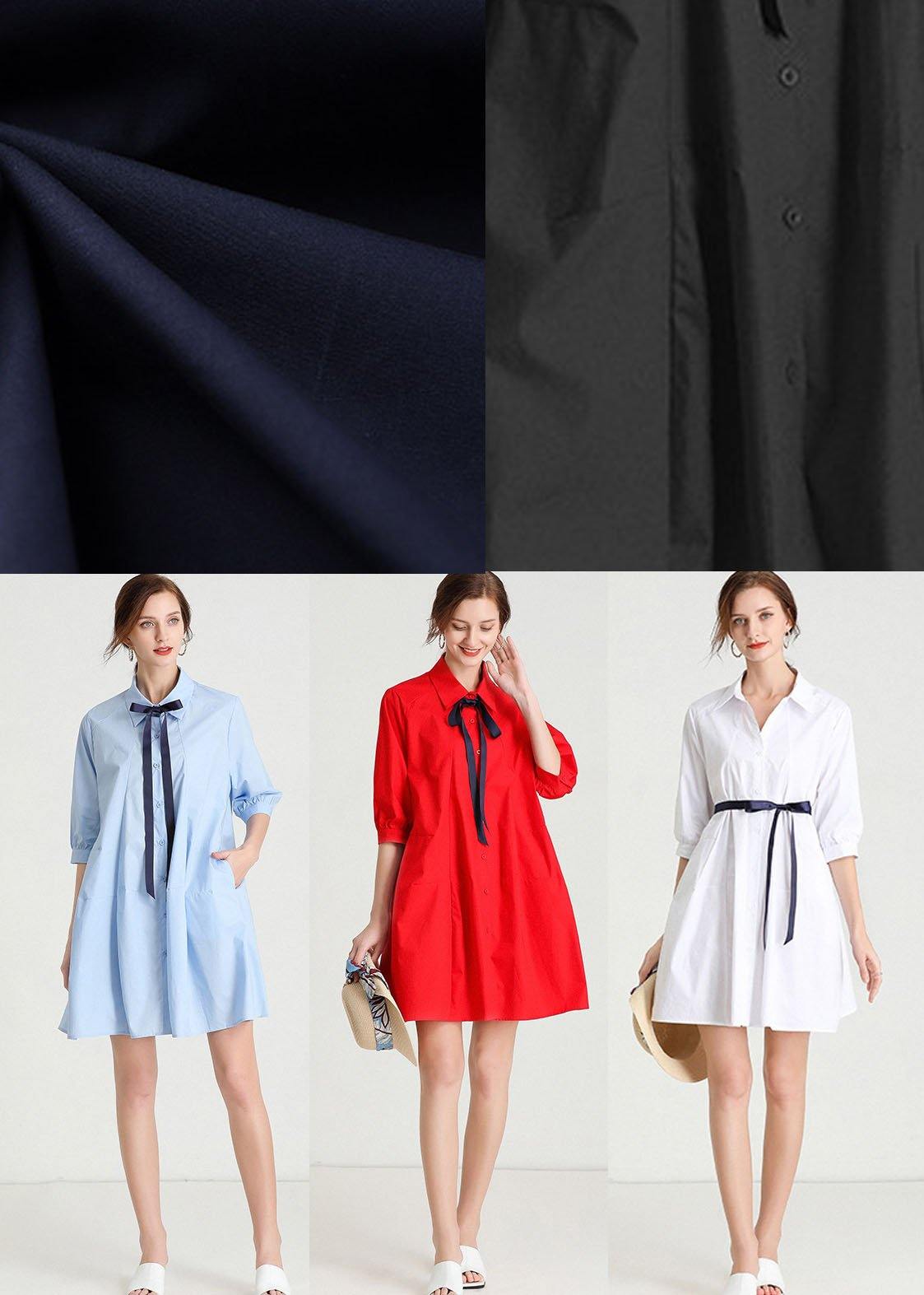 Baby Blue Peterpan Collar Button Summer Cotton Dress